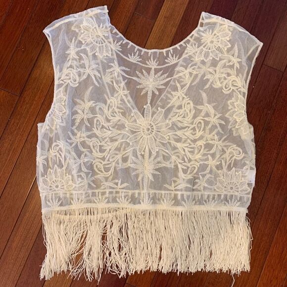 Sheer Xhileration top, fringe hem, size large - Picture 1 of 6